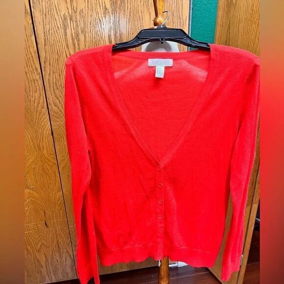 Red Forever 21  Button Down V-Neck Sweater Size Medium #BK4 - Picture 1 of 6
